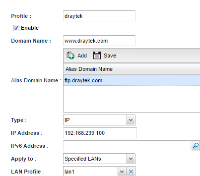 a screenshot of Vigor3900 LAN DNS Setup